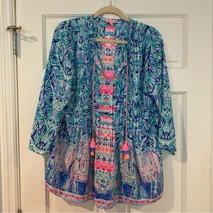 Lilly Pulitzer Blue Green 3/4 Sleeve Blouse